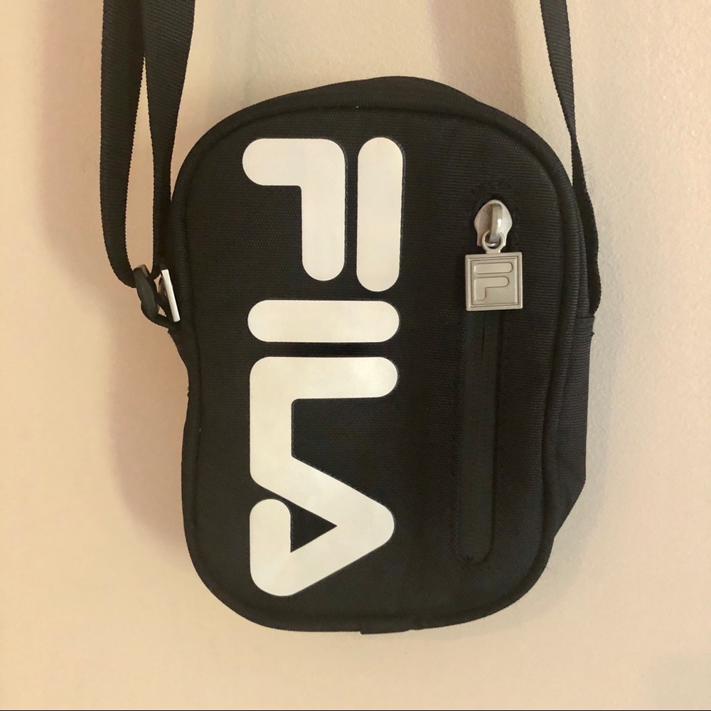 Fila Black and White Rectangular Zippered Adjustable Strap Pouch